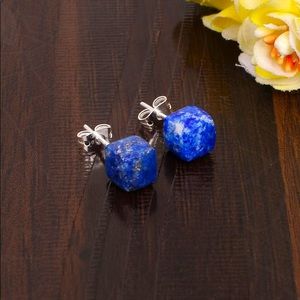 🆕 New Raw Lapis Lazuli Crystal Stud Gemstone Earrings